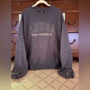 MV Sport wide waled distressed gray corduroy long sleeve pullover Aruba NWOT L